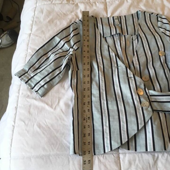 ZARA TRF  crossover 3/4 sleeves shirt pinstripe M - Picture 4 of 8